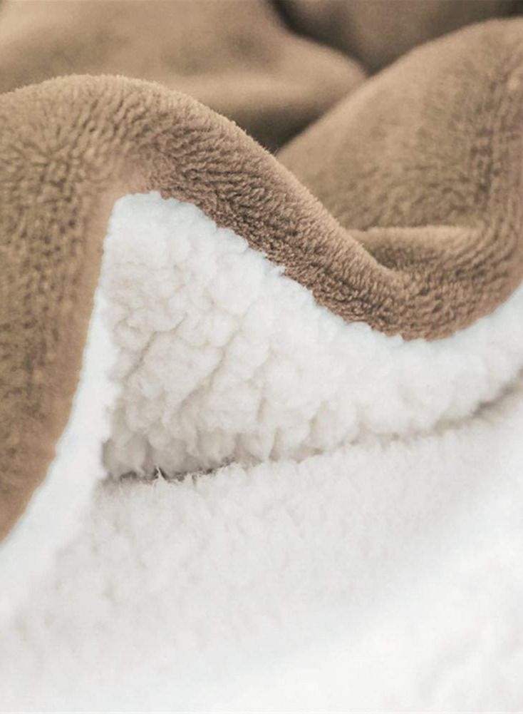 Reversible Sherpa  Flannel Soft Bed Blanket King Beige 130x160cm - Image 3