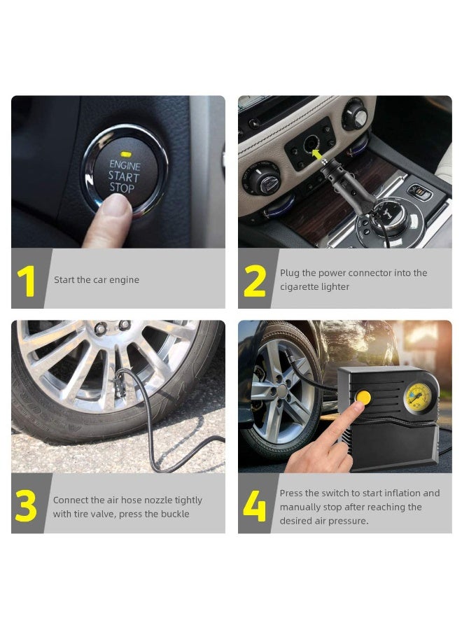 Portable Car Air Compressor (12V DC) - Powerful Tire Inflator with Pressure Gauge - Easy to Use Air Pump for Car, Bike & Motorbike - Durable Daily Use - Image 3