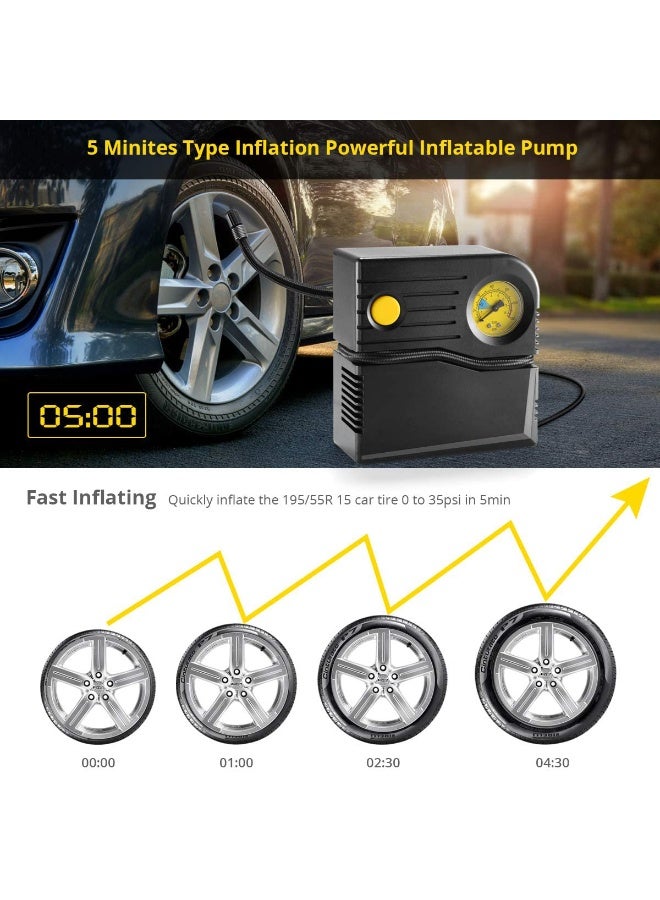 Portable Car Air Compressor (12V DC) - Powerful Tire Inflator with Pressure Gauge - Easy to Use Air Pump for Car, Bike & Motorbike - Durable Daily Use - Image 4