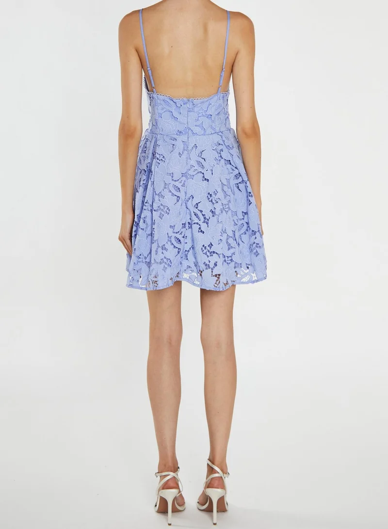 ترو ديكادينس Lexie Cornflower-Blue Cutwork Lace Strappy Skater Mini-Dress