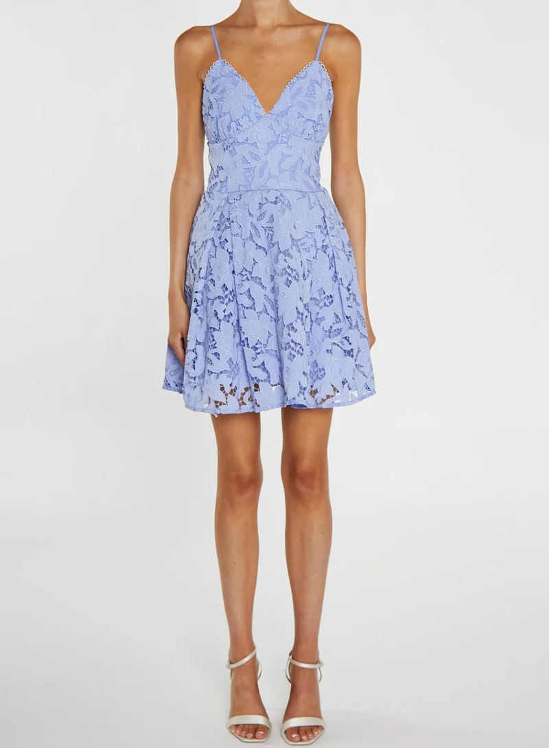 ترو ديكادينس Lexie Cornflower-Blue Cutwork Lace Strappy Skater Mini-Dress