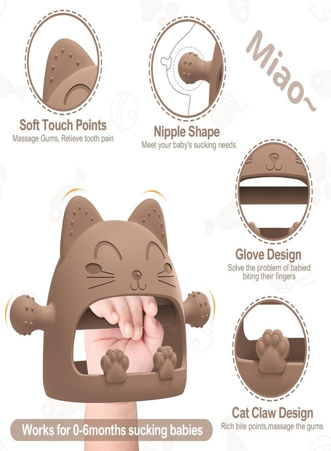 Onomie Baby Teething Toys for Babies 0-6 Months-Baby Teether,Anti-Drop Silicone Mitten Teething Toy for Soothing Sore Gums,Teething Pacifier,Baby Toys 6 to 12 Months-Ideal Travel Essentials for (Brown, Cat) - Image 2