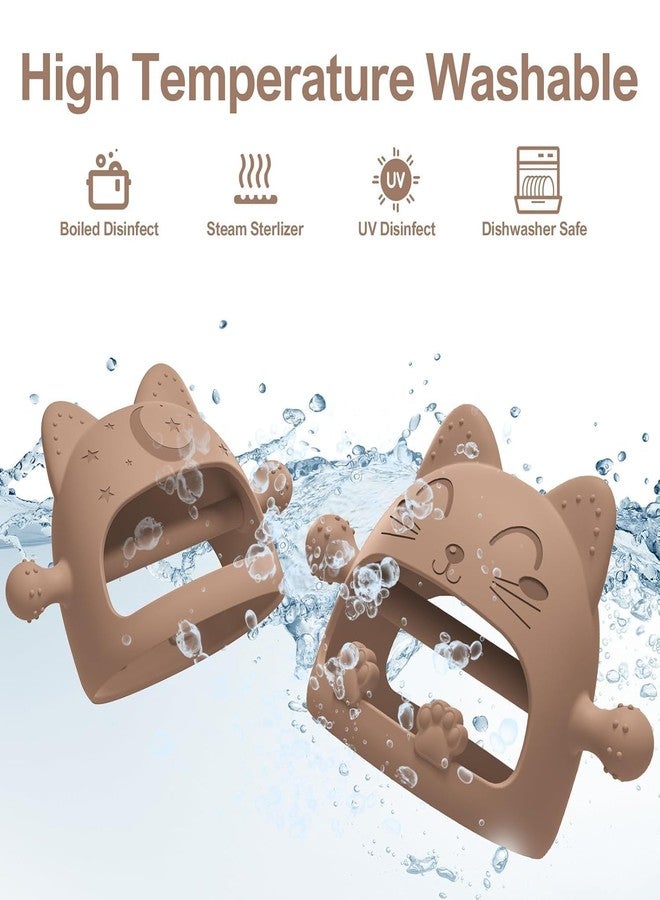 Onomie Baby Teething Toys for Babies 0-6 Months-Baby Teether,Anti-Drop Silicone Mitten Teething Toy for Soothing Sore Gums,Teething Pacifier,Baby Toys 6 to 12 Months-Ideal Travel Essentials for (Brown, Cat) - Image 3