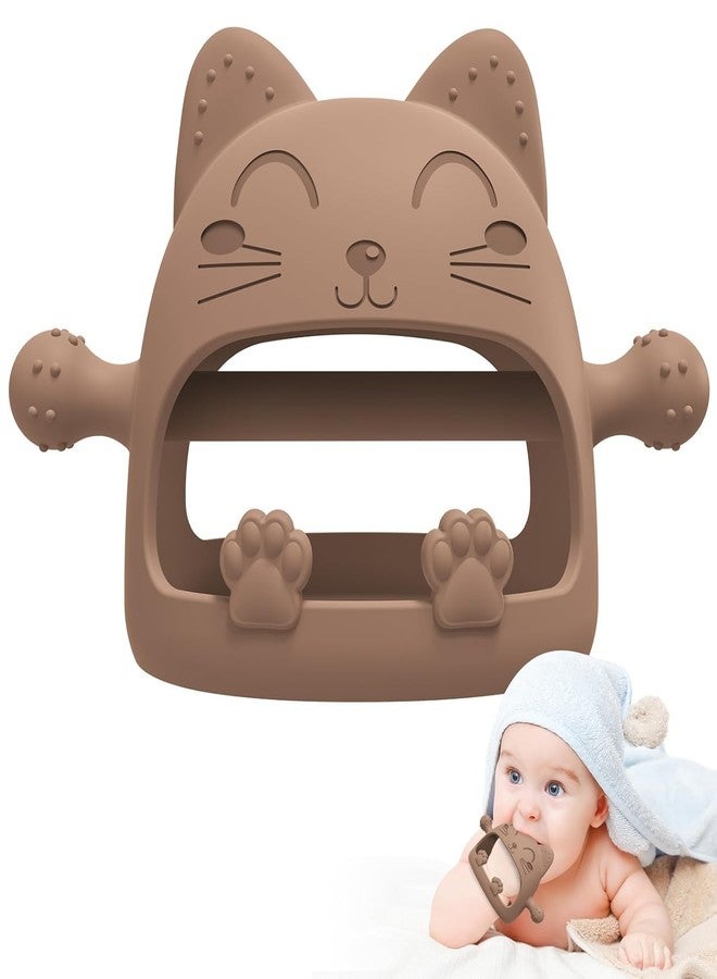 Onomie Baby Teething Toys for Babies 0-6 Months-Baby Teether,Anti-Drop Silicone Mitten Teething Toy for Soothing Sore Gums,Teething Pacifier,Baby Toys 6 to 12 Months-Ideal Travel Essentials for (Brown, Cat) - Image 1
