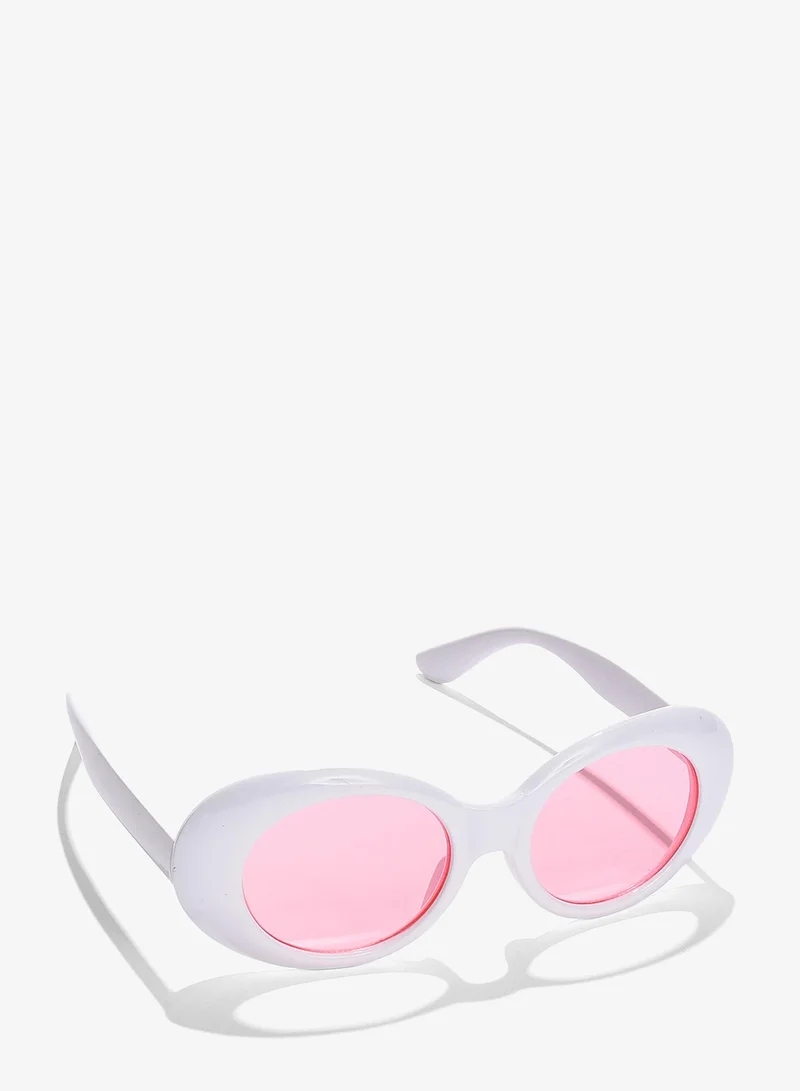 Haute Sauce Pink Lens White Oval Sunglasses