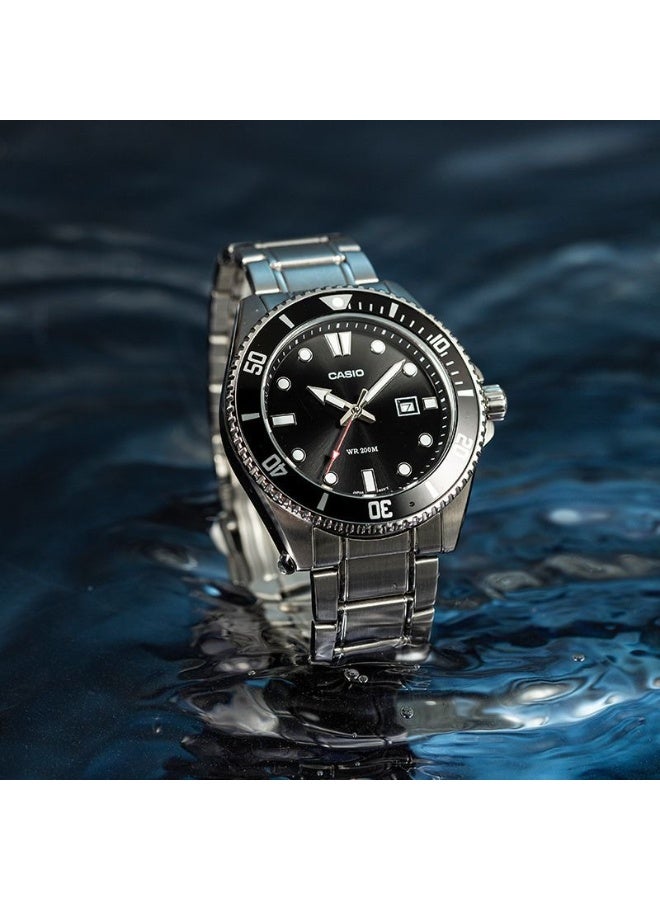 CASIO Analog Quartz Black Dial Stainless Steel Men's Watch MDV-107D-1A1VDF - Image 2