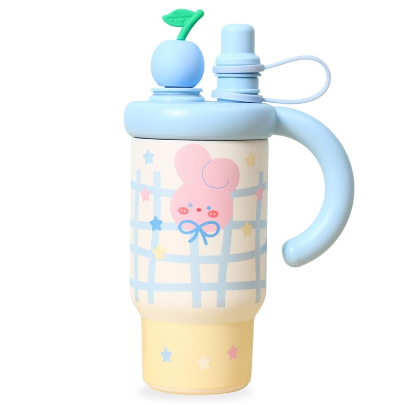 FunBlast كوب تامبلر معزول لطيف للفتيات - 800 مل مع شربه ومقبض، تامبلر كوري، كوب شرب خالي من BPA ومضاد للتسرب للمدرسة والسفر والمنزل، هدية للفتيات (أزرق) - Image 1