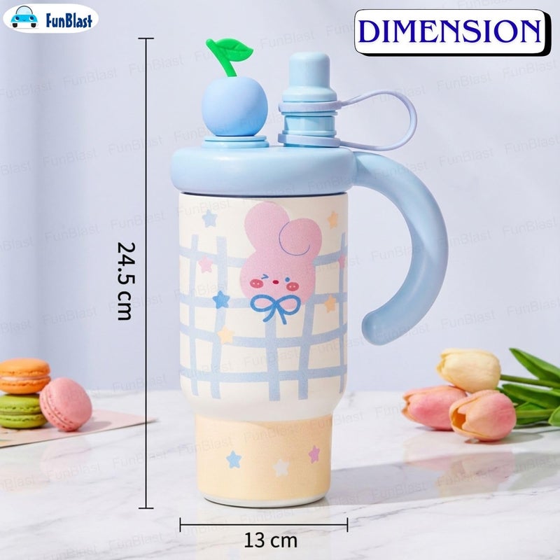 FunBlast كوب تامبلر معزول لطيف للفتيات - 800 مل مع شربه ومقبض، تامبلر كوري، كوب شرب خالي من BPA ومضاد للتسرب للمدرسة والسفر والمنزل، هدية للفتيات (أزرق) - Image 3