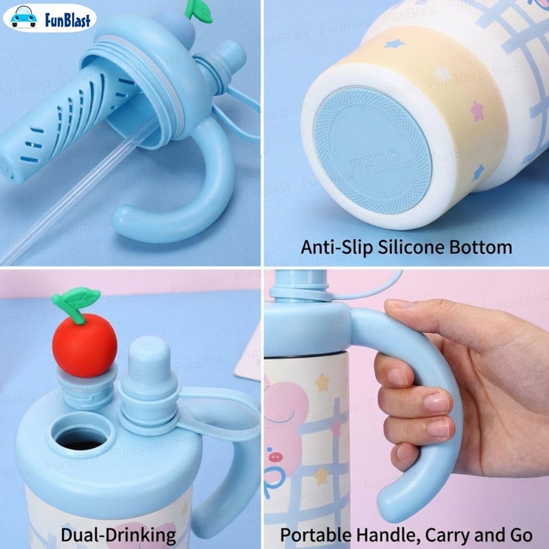 FunBlast كوب تامبلر معزول لطيف للفتيات - 800 مل مع شربه ومقبض، تامبلر كوري، كوب شرب خالي من BPA ومضاد للتسرب للمدرسة والسفر والمنزل، هدية للفتيات (أزرق) - Image 5