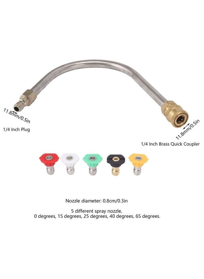 NIBEMINENT Pressure Washer Extension Wand Stainless Steel Brass 4000psi 1/4 Inch Quick Connect Power Washer Curved Rod Spray Lance for Replacement U Shaped with 5 Nozzles  - Image 3