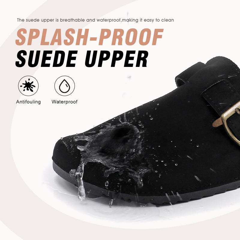 DDXYYDS Women's Suede Clogs with Back Strap Men's Cork Footbed Leather Mules Clogs for Women Comfort Memory Foam Slingback Clog Sandals with Adjustable Buckle Slip on Potato Shoes Black - Image 4