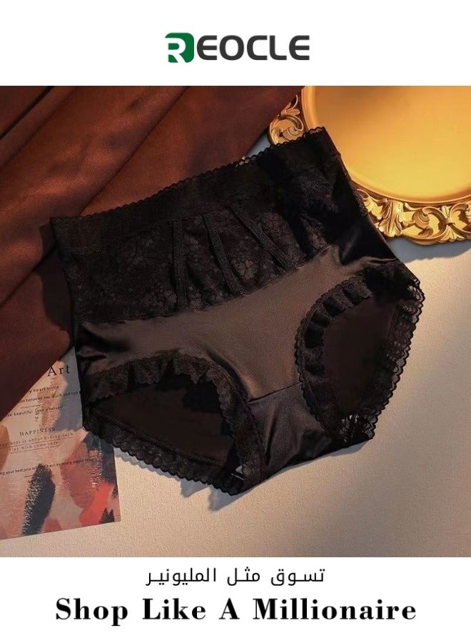 REOCLE Women's High-Cut Brief Underwear Seamless Stretch Full Coverage Briefs High Waisted Tummy Control Lace Panties  - Image 1