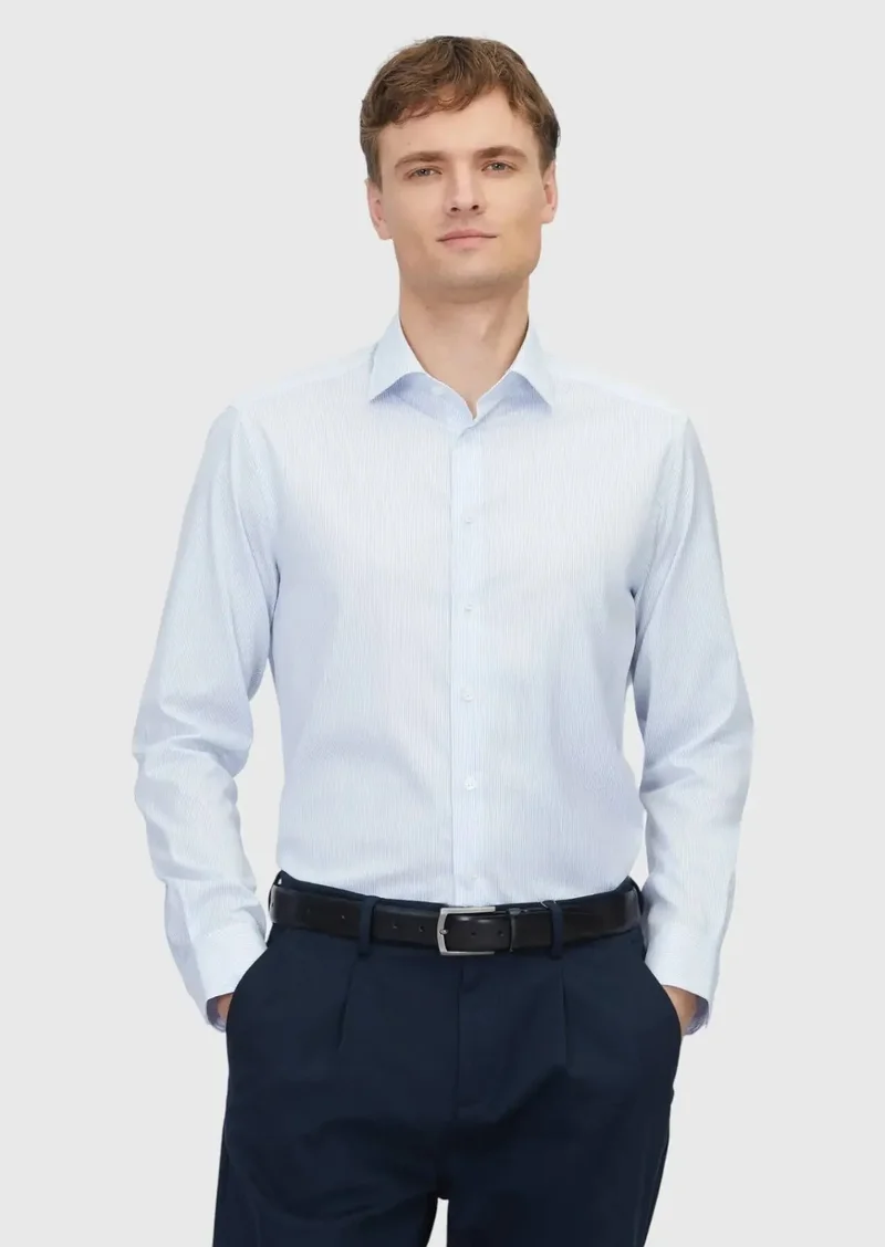 رامسي قميص قطني كلاسيكي 100%، أزرق فاتح، بقصة عادية