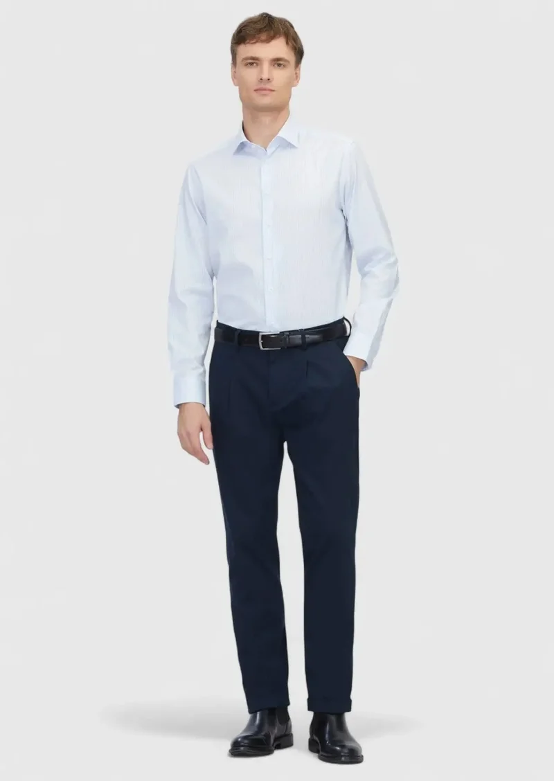 رامسي قميص قطني كلاسيكي 100%، أزرق فاتح، بقصة عادية