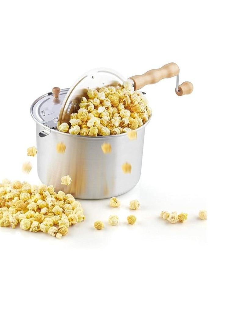 Generic - 5.2L Aluminum Handmade Popcorn Maker with Wooden Handle. Classic popcorn maker with handle for stovetop operation - Image 1