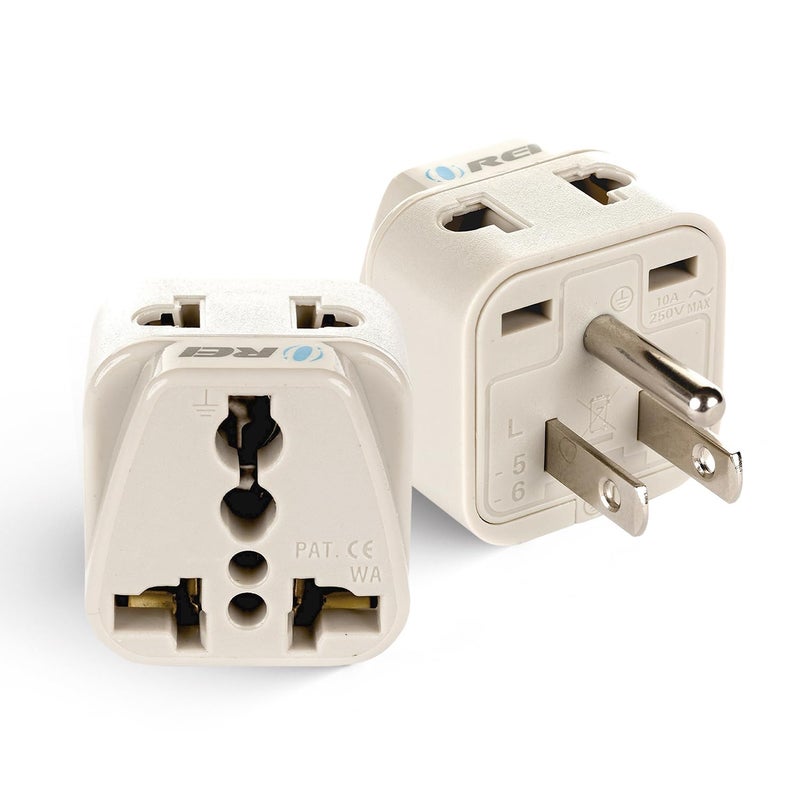 OREI USA Japan Philippines More Type B Travel Adapter Plug 2 in 1 CE Certified RoHS Compliant 2 Pack White Color DB52PK