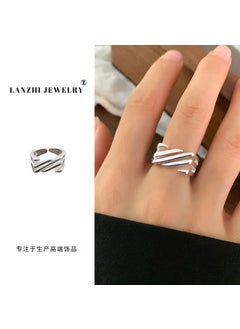 925 Sterling Silver Ring Hollow out Heart Pattern Womens Ins Style Non-Fading Snowflake Design Fashionable Geometric Jewelry 1058 Stripe (on 5th)