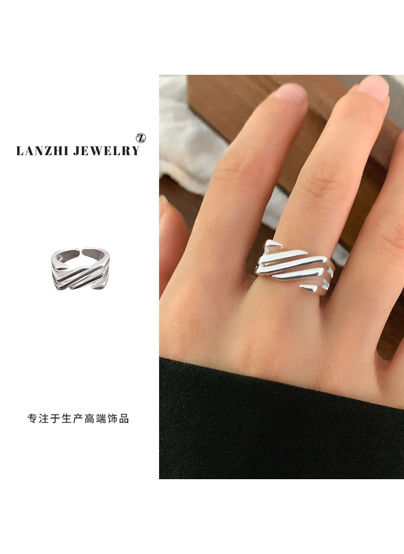 Generic - 925 Sterling Silver Ring Hollow out Heart Pattern Womens Ins Style Non-Fading Snowflake Design Fashionable Geometric Jewelry 1058 Stripe (on 5th) - Image 1