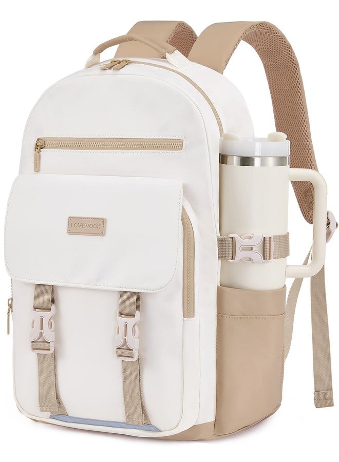 LOVEVOOK School Backpack for Teen Girls，Casual School Backpack 14-18 Teenage 15.6 Inch Laptop Bookbag, Cute Big Student Laptop Backpack for College Women Middle High School Daypack，Khaki Beige - Image 1