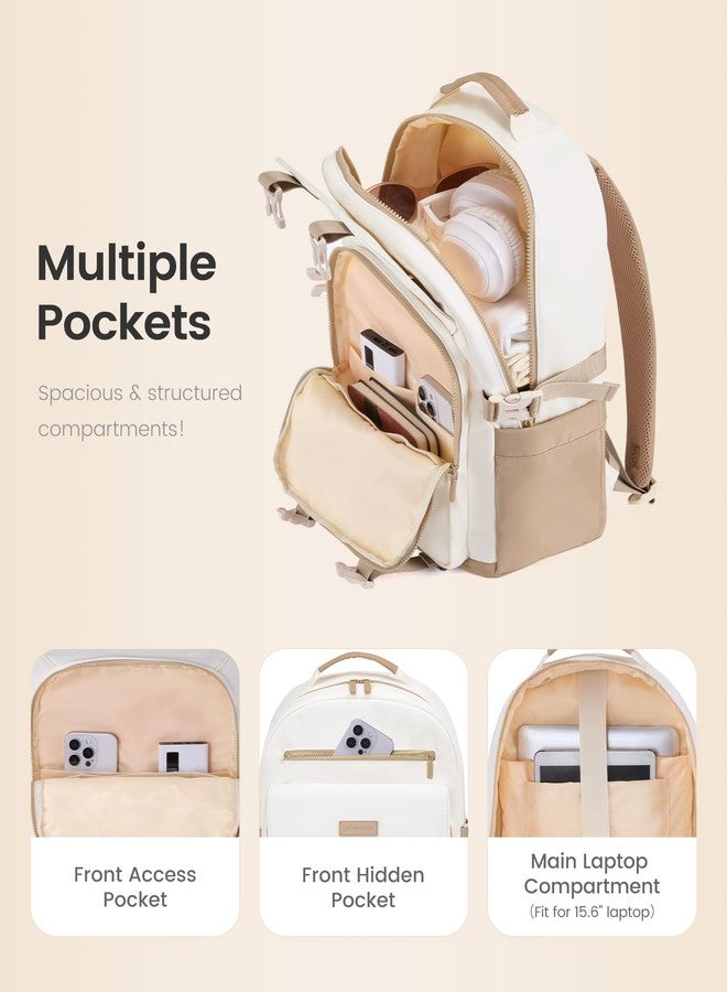 LOVEVOOK School Backpack for Teen Girls，Casual School Backpack 14-18 Teenage 15.6 Inch Laptop Bookbag, Cute Big Student Laptop Backpack for College Women Middle High School Daypack，Khaki Beige - Image 3