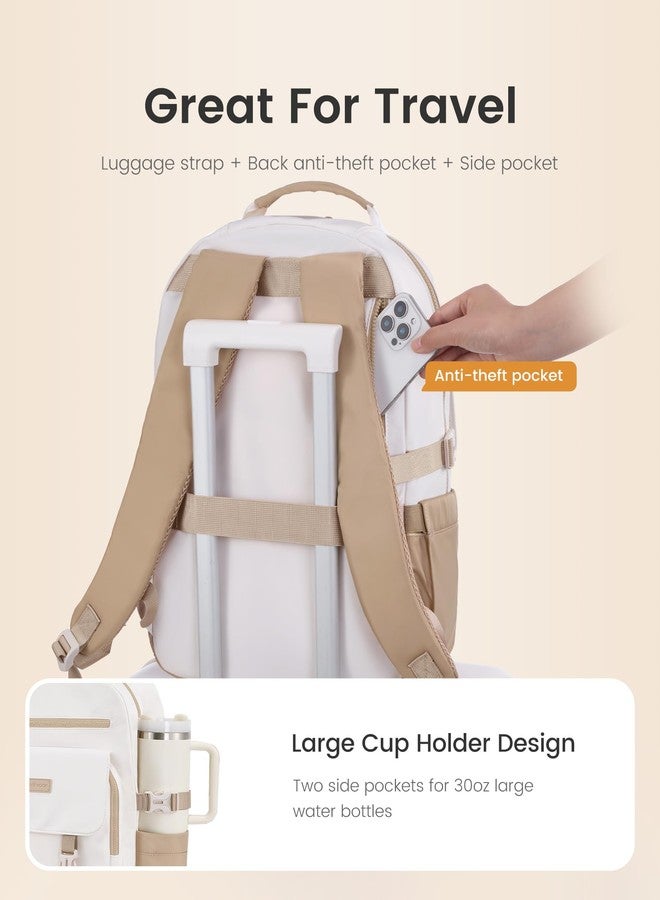 LOVEVOOK School Backpack for Teen Girls，Casual School Backpack 14-18 Teenage 15.6 Inch Laptop Bookbag, Cute Big Student Laptop Backpack for College Women Middle High School Daypack，Khaki Beige - Image 4