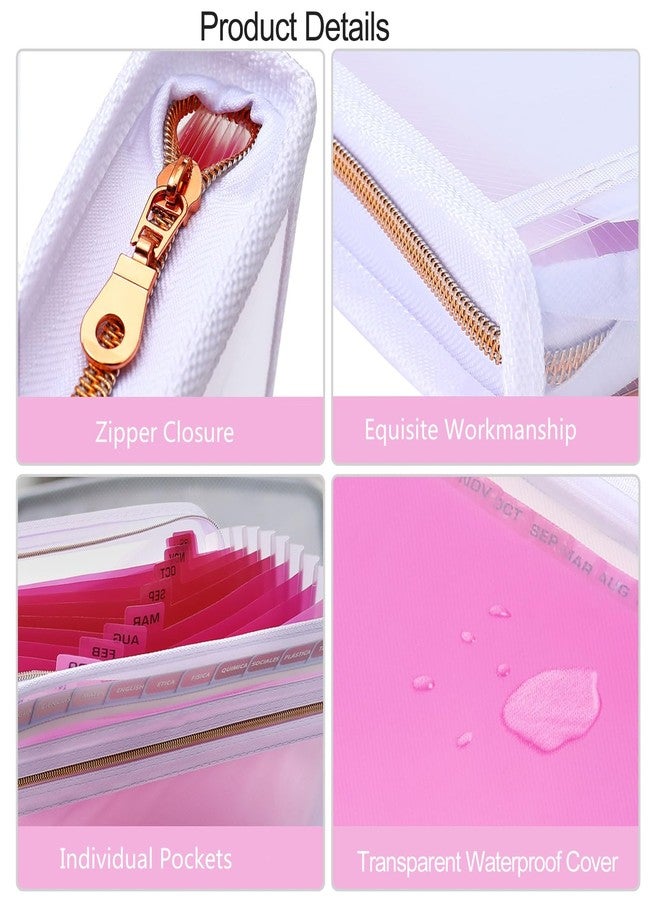 MEGREZ A4 Paper File Folder with 13 Pockets, Accordion File Folder with Tabs, Zipper File Folder Organizer Document Organizer, Expanding File Folder with Tabs, Accordian Document Folder, Pink-Clear - Image 4