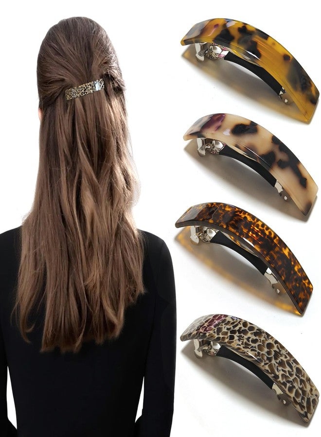 Markuii Large Hair Barrette for Women No Slip Acetate Not Easy to Break French Tortoise Curved Half Up Elegant Hair Clips, 4 Pack - Image 1