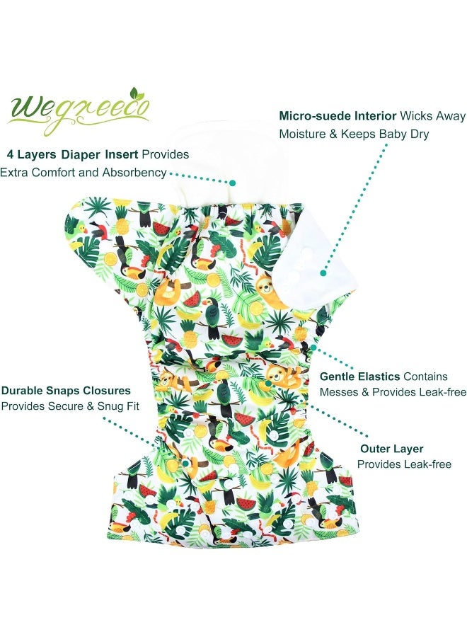 Wegreeco Washable Reusable Baby Cloth Pocket Diapers 6 Pack + 6 Rayon Made from Bamboo Inserts (with 1 Wet Bag, Fruits, Animals) - Image 2