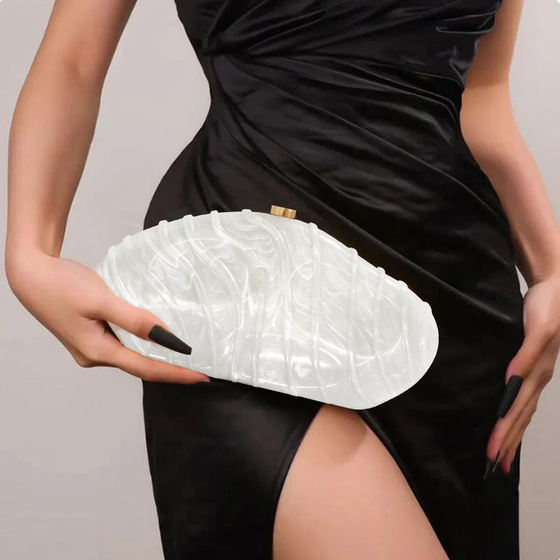 NEWROGENG Acrylic Clutch Purse for Women Evening Bag, Irregular Shell Acrylic Purse Box Clutch with Chain for Party Wedding Prom, White - Image 2