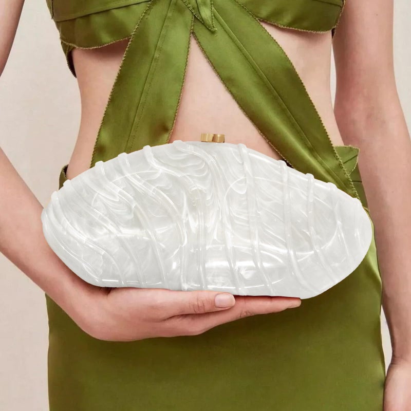 NEWROGENG Acrylic Clutch Purse for Women Evening Bag, Irregular Shell Acrylic Purse Box Clutch with Chain for Party Wedding Prom, White - Image 4