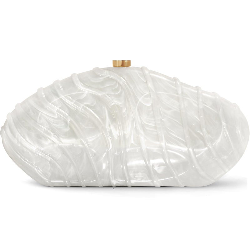 NEWROGENG Acrylic Clutch Purse for Women Evening Bag, Irregular Shell Acrylic Purse Box Clutch with Chain for Party Wedding Prom, White - Image 1