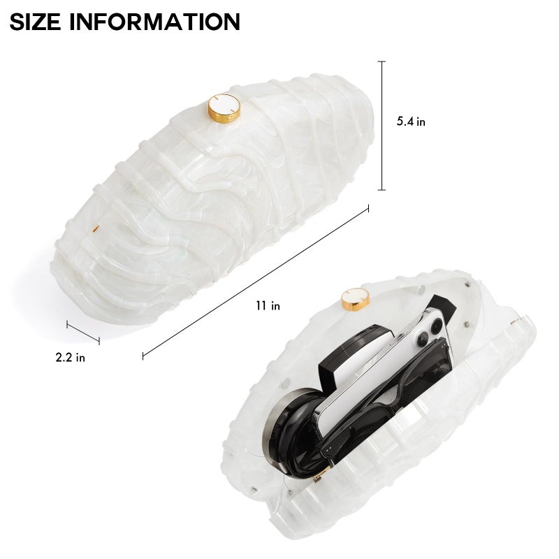 NEWROGENG Acrylic Clutch Purse for Women Evening Bag, Irregular Shell Acrylic Purse Box Clutch with Chain for Party Wedding Prom, White - Image 5