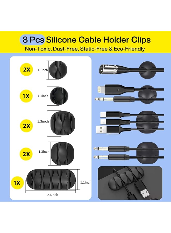 erorex 313Pcs Cable Management Kit By Cable Management Desk Cord Organizer 67 Adhesive Wire Clips 4 Cable Sleeves Split 22 Reusable Cable Strap 200 Nylon Cable Zip Ties For Tv Office Black - Image 4