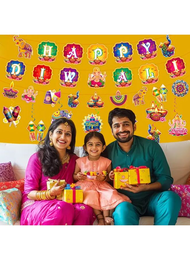 3 علبة ديكورات حفل الديوالي - فوانيس حلزونية - بانر - أضواء معلقة - مجموعة تعليق السقف - Image 4