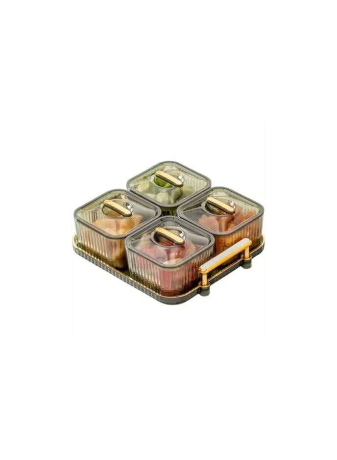 صينية تخزين الوجبات الخفيفة مع 4 أوعية شفافة وأغطية - طبق تقديم فواكه مجففة متعدد الاستخدامات، منظم مكتبي للمكسرات والحلويات والوجبات الخفيفة - Image 2