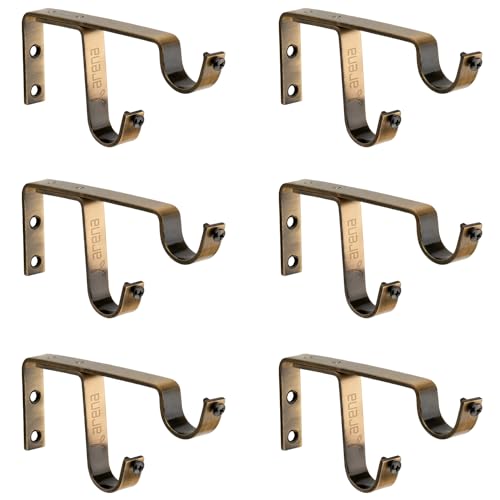 Arena Curtain Rod Support Vintage Style Double Curtain Rod Holders / Window Curtain Holder with Antique Brass Finish for Curtain Accessories (CB242) (Pack of 6) - Image 1