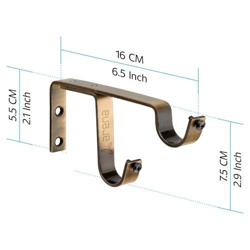 Arena Curtain Rod Support Vintage Style Double Curtain Rod Holders / Window Curtain Holder with Antique Brass Finish for Curtain Accessories (CB242) (Pack of 6) - Image 2