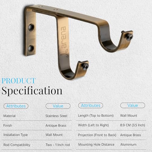 Arena Curtain Rod Support Vintage Style Double Curtain Rod Holders / Window Curtain Holder with Antique Brass Finish for Curtain Accessories (CB242) (Pack of 6) - Image 3