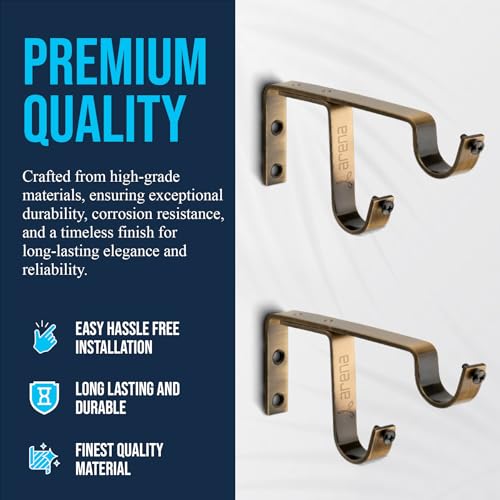 Arena Curtain Rod Support Vintage Style Double Curtain Rod Holders / Window Curtain Holder with Antique Brass Finish for Curtain Accessories (CB242) (Pack of 6) - Image 5