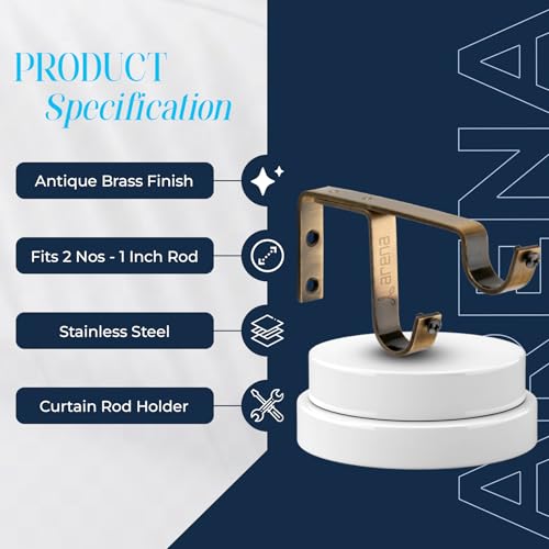 Arena Curtain Rod Support Vintage Style Double Curtain Rod Holders / Window Curtain Holder with Antique Brass Finish for Curtain Accessories (CB242) (Pack of 6) - Image 4