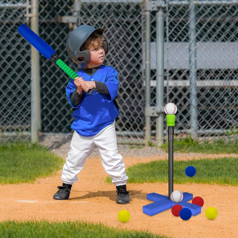 CeleMoon Foam Tball Set for Kids Toddlers 35 T Ball Baseball Softball Bat Set Adjustable Batting Tee 8 Colored Balls for Boys Girls 35 58 Years Indoor Outdoor Sport Playing Toys Blue - Image 3