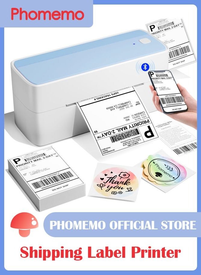 phomemo 241-BT Bluetooth Thermal Label Printer, 4X6" Wireless Shipping Label Printer for Small Business, Label Printer for Shipping Packages, Compatible with iPhone, Android (White+Pale Blue) - Image 1