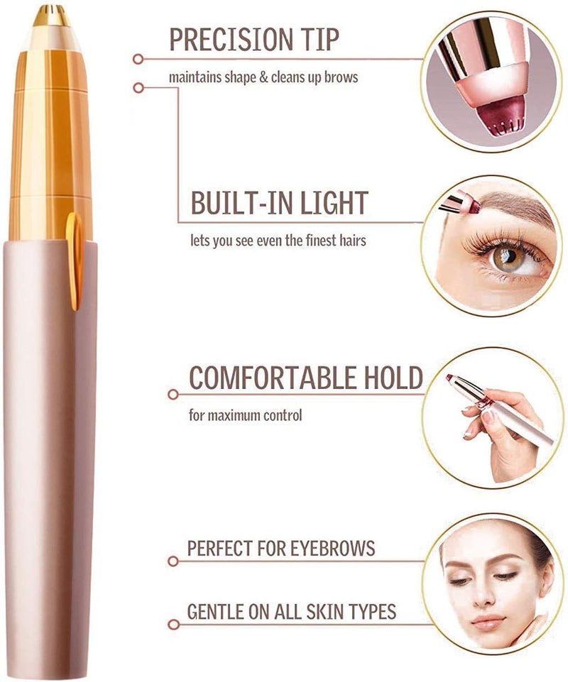 N.C CYY Eyebrow Hair Remover, Eyebrow Shaper for Women, Painless-Precision Eyebrow Trimmer Brows Epilator Eye Brow Facial Face Razor for Face Lips Nose Facial Hair Removal with LED Light (White) - Image 2