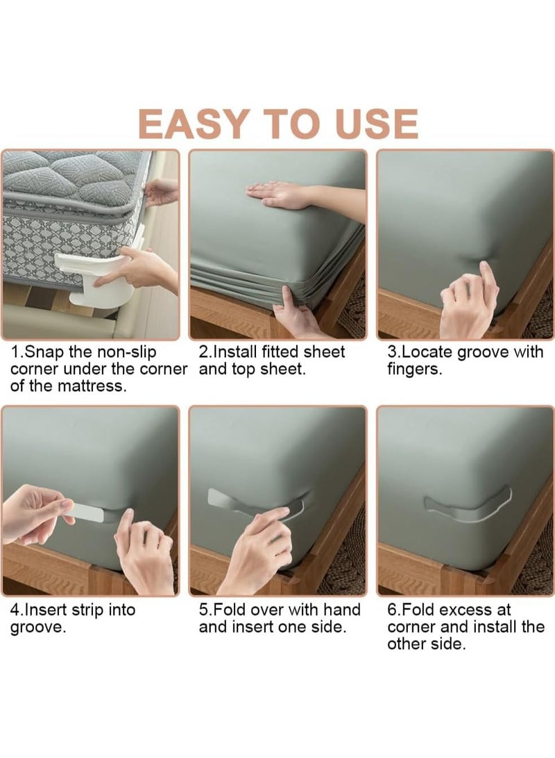 NANAO مجموعة حوامل ملاءات السرير، مشابك زوايا السرير، حزام غير قابل للانزلاق للحفاظ على الملاءات ثابتة، حامل مجموعة السرير، مشابك الزوايا لغرفة النوم لجميع أحجام المراتب، 4 قطع رمادية - Image 5