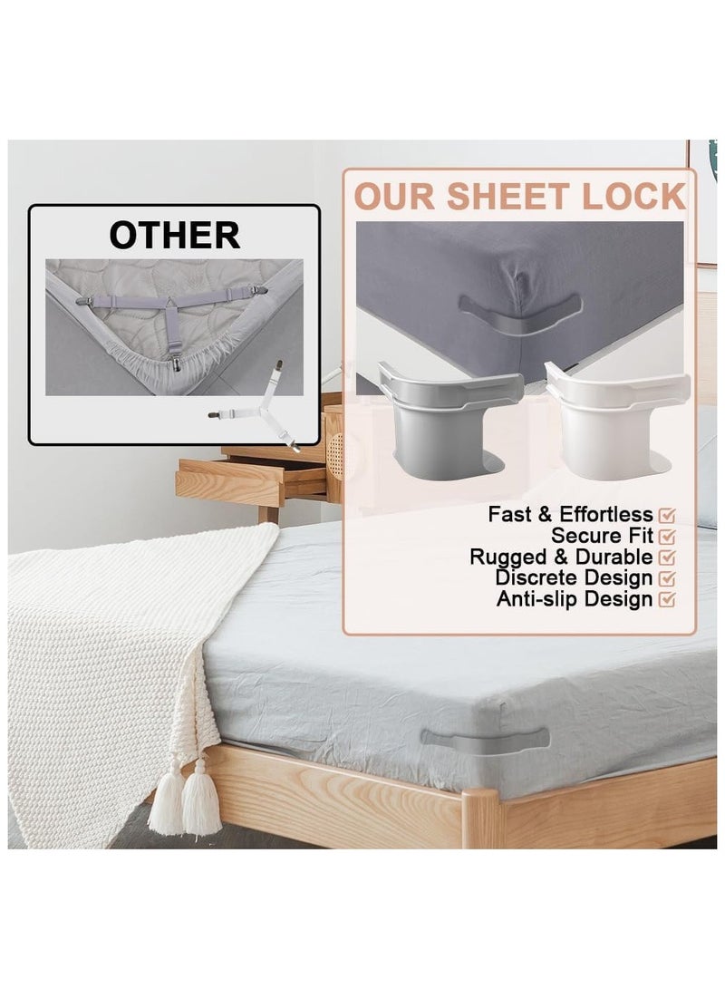 NANAO مجموعة حوامل ملاءات السرير، مشابك زوايا السرير، حزام غير قابل للانزلاق للحفاظ على الملاءات ثابتة، حامل مجموعة السرير، مشابك الزوايا لغرفة النوم لجميع أحجام المراتب، 4 قطع رمادية - Image 4