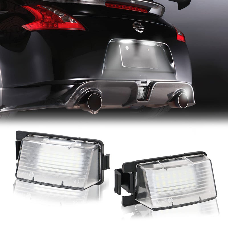 LED License Plate Light For Nissan 350Z 370Z GTR Versa Cube Leaf  Infiniti G25 G35 G37 Q40 Q60 Tag Lamp Assembly 6000K White 2PCS