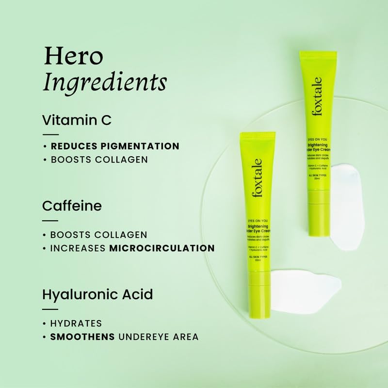 FoxTale Brightening Under Eye Cream with Vitamin C, Caffeine, and Hyaluronic Acid - Reduces Dark Circles and Puffiness - 20ml - Image 3