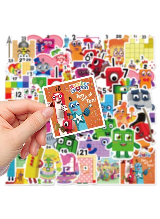 NIBEMINENT 52 Pcs Cartoon Numberblocks Deco Kit Waterproof Stickers, High Definition Printing Bright Colors, Suitable for Laptop Skateboard Luggage Water Bottle Guitar DIY - Image 2