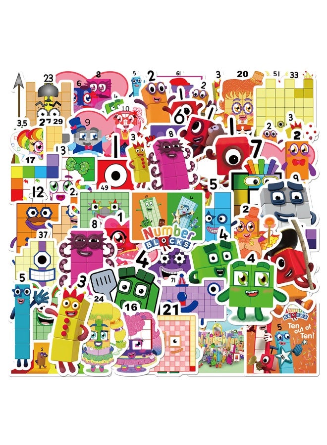 NIBEMINENT 52 Pcs Cartoon Numberblocks Deco Kit Waterproof Stickers, High Definition Printing Bright Colors, Suitable for Laptop Skateboard Luggage Water Bottle Guitar DIY - Image 1