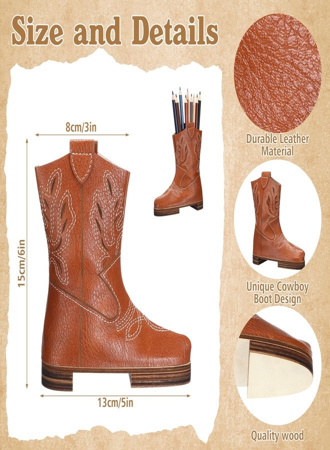 Sherr Back to School Supplies 6 Inch Cowboy Boot Pencil Holder Leather Pen Holder for Desk Western Cowboy Boot Vases Makeup Brush Organizer Back to School Gift for Classroom Home Office - Image 2